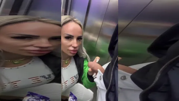 Cristina dornica sa incerce sa suga pula in lift in timp ce se filmeaza cu telefonul