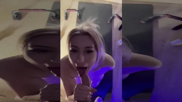 Blonda se duce la sala sa suga pula antrenorului